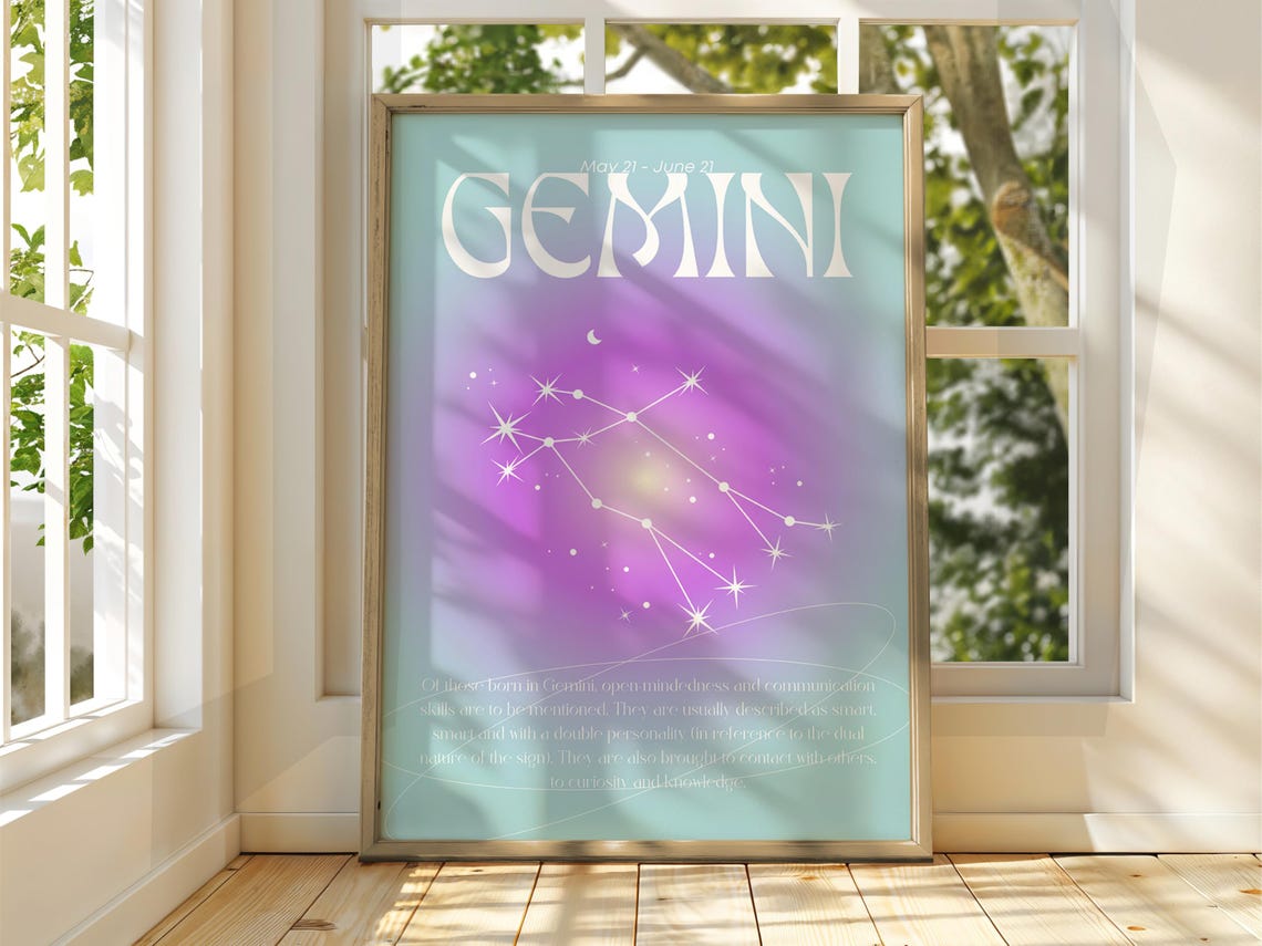 Gemini Zodiac Star Sign Constellation Pastel Astrology Gift Poster