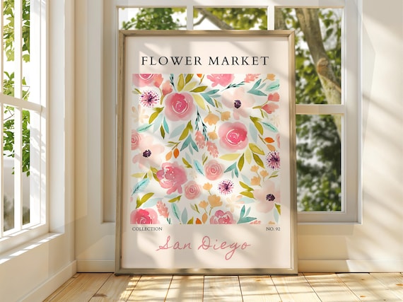 Flower Market San Diego Peach Blossom Watercolor Botanical Poster
