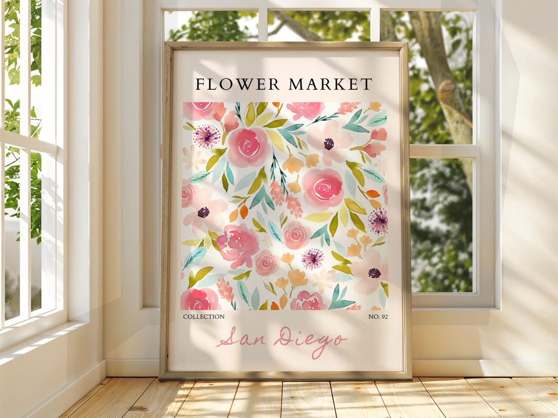 Flower Market San Diego Peach Blossom Watercolor Botanical Poster