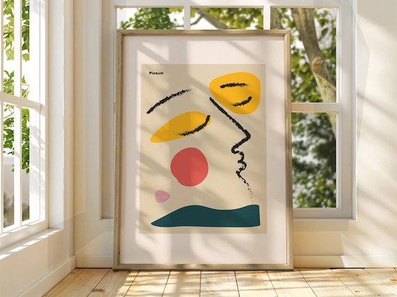 Picasso Abstract Face Cream Minimal Modernist Line Art Poster