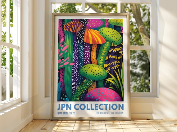 Mushroom Dot Poster Art Exhibition Japanese Gallery Print Bright Abstract