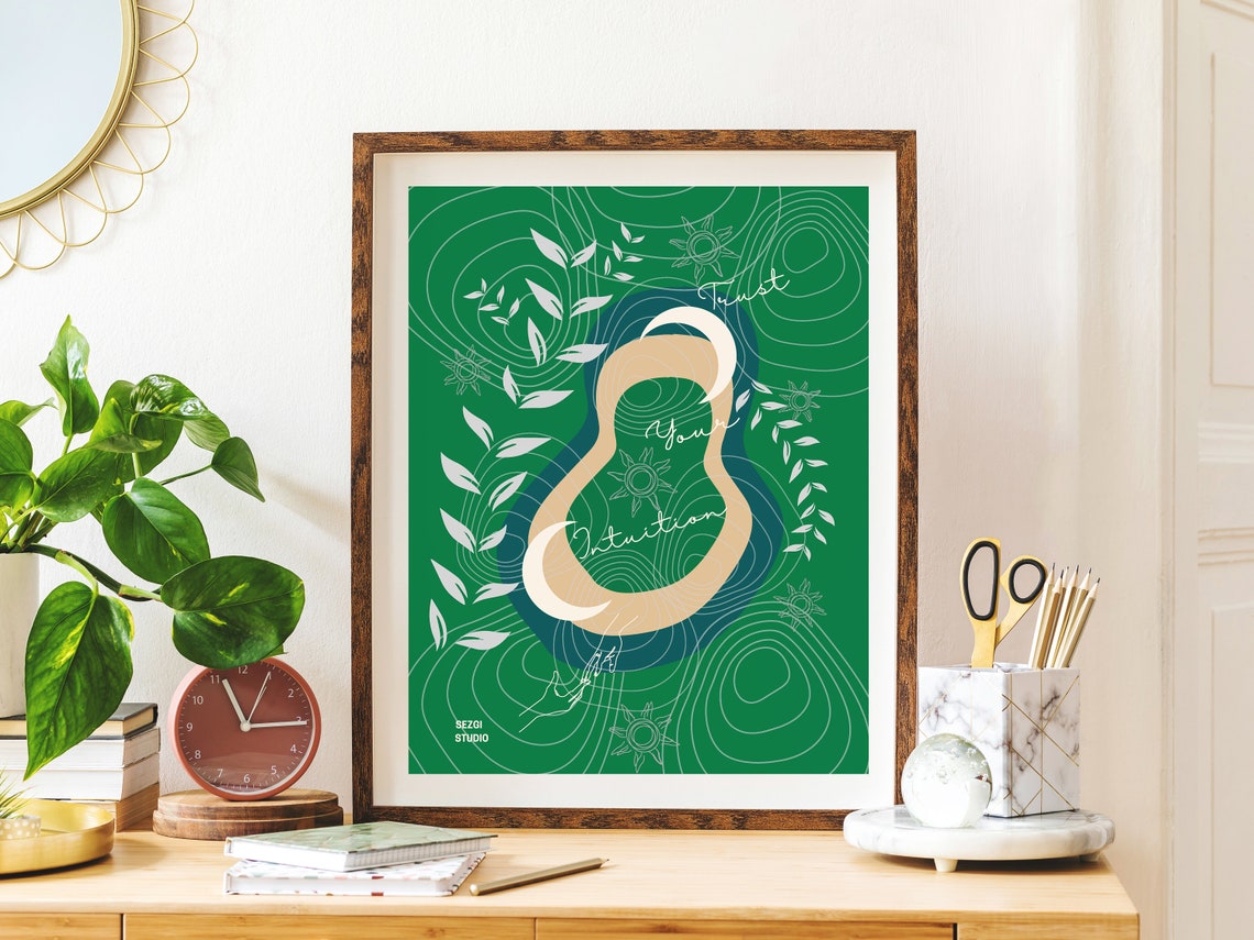 Trust Your Intuition Green Celestial Abstract Mindful Art Poster