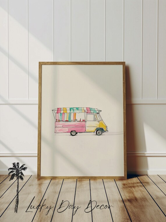 Surf Food Truck Print, Coastal Beach Art