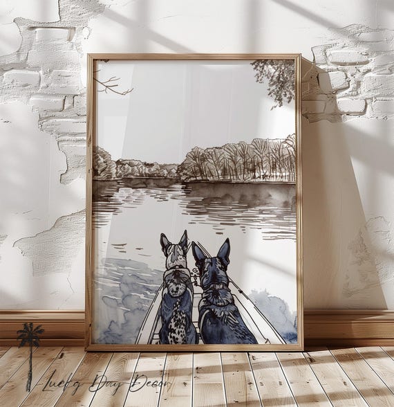 Peaceful Autumn Dogs Fall German Shepherd Dog Sketch Lovers Print Season Warm Brown Blues