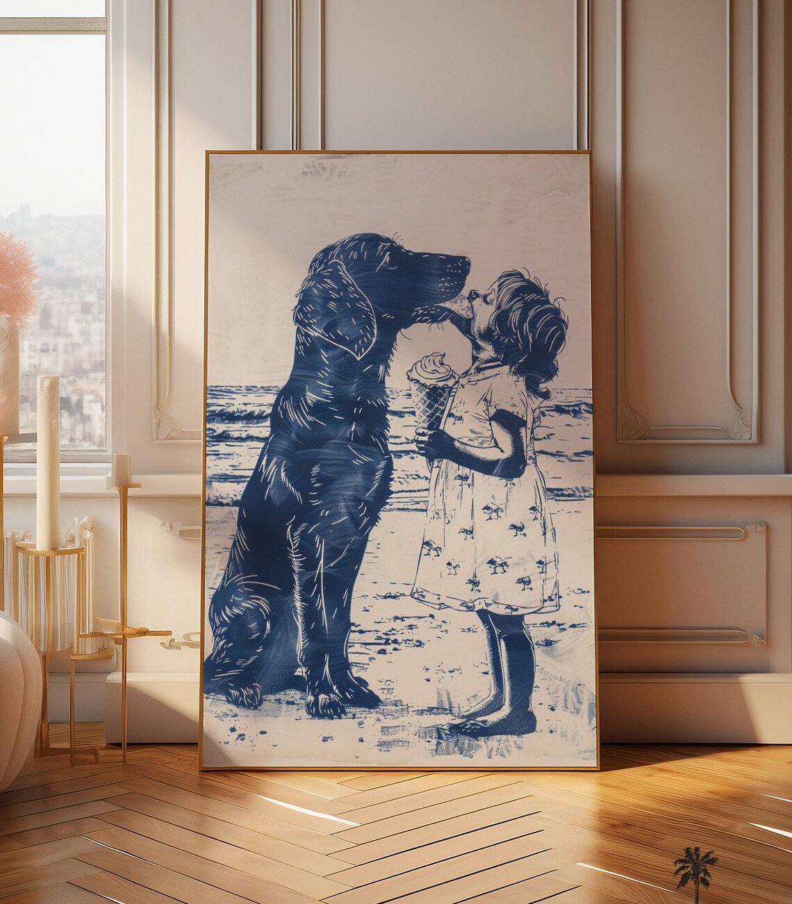 Dog Licks On Beach Vintage Nursery Art Print