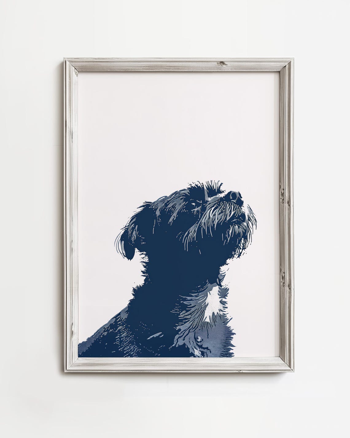 Shaggy Dog Head Navy Stencil Modern Minimalist Pet Art Poster