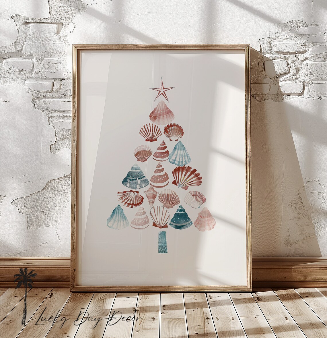Seashell Christmas Tree Coastal Watercolor Holiday Beach Art Poster