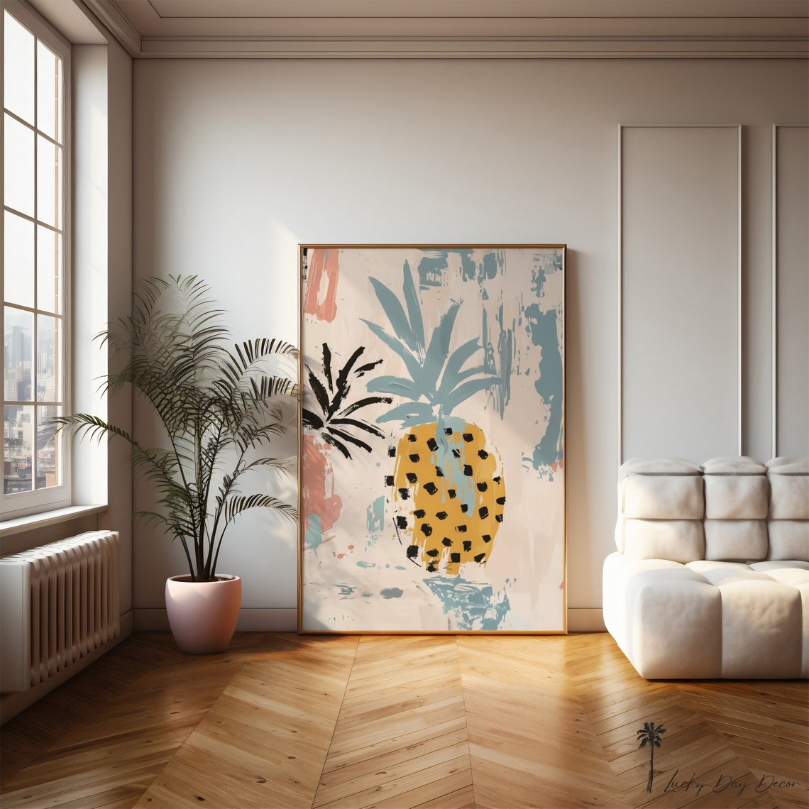 Retro Pineapple Art Poster Pastel Abstract Tropical Wall Decor