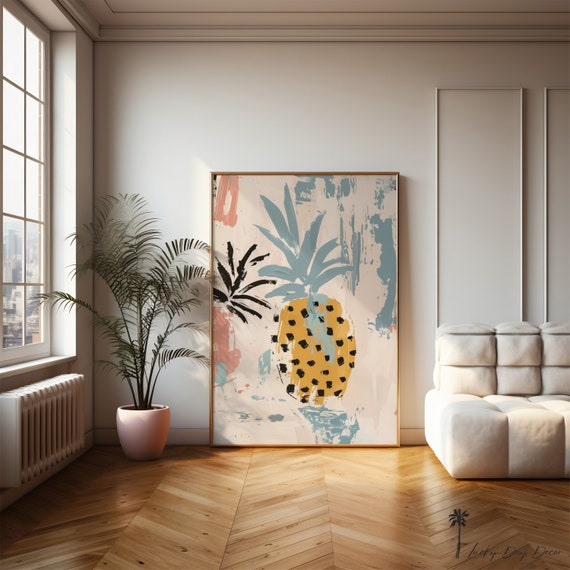 Pineapple Abstract Retro Pastel Simple Rustic Beach Art Coastal Home Wall Decor Inspired Fruit Print Trendy Fun Dorm