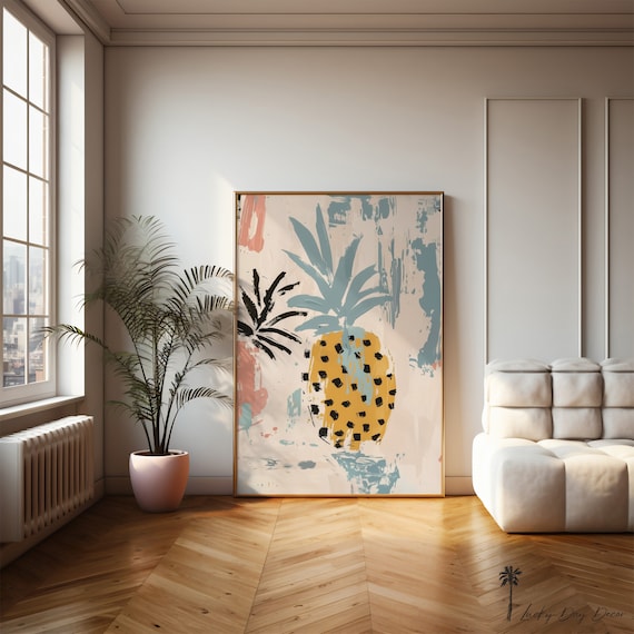 Retro Pineapple Art Poster Pastel Abstract Tropical Wall Decor