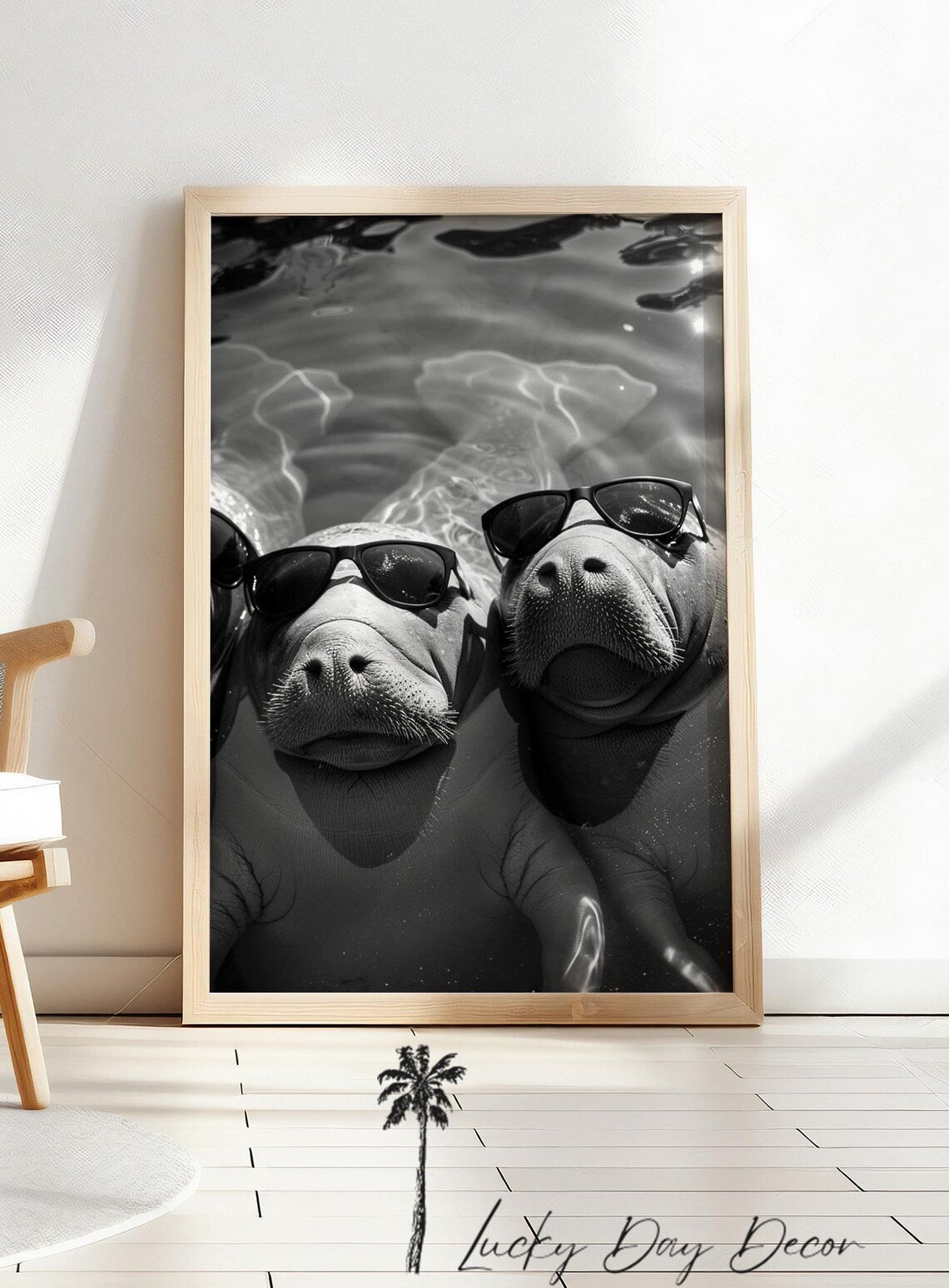 Manatee Besties Wearing Sunglasses Funny Pool Day Photo Poster