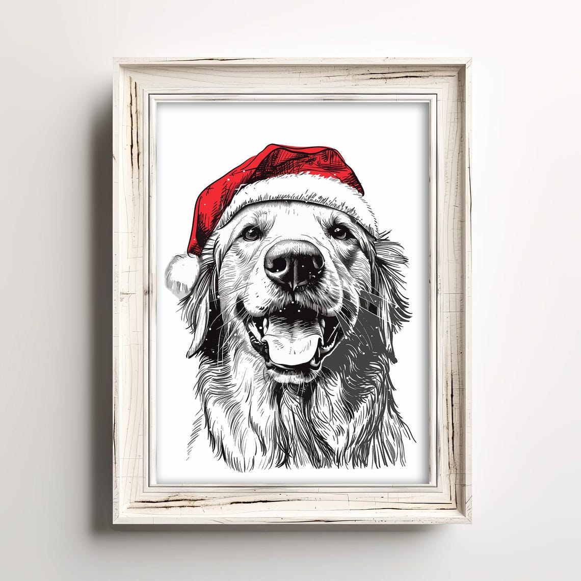 Golden Retriever Santa Hat Happy Sketch Christmas Dog Poster