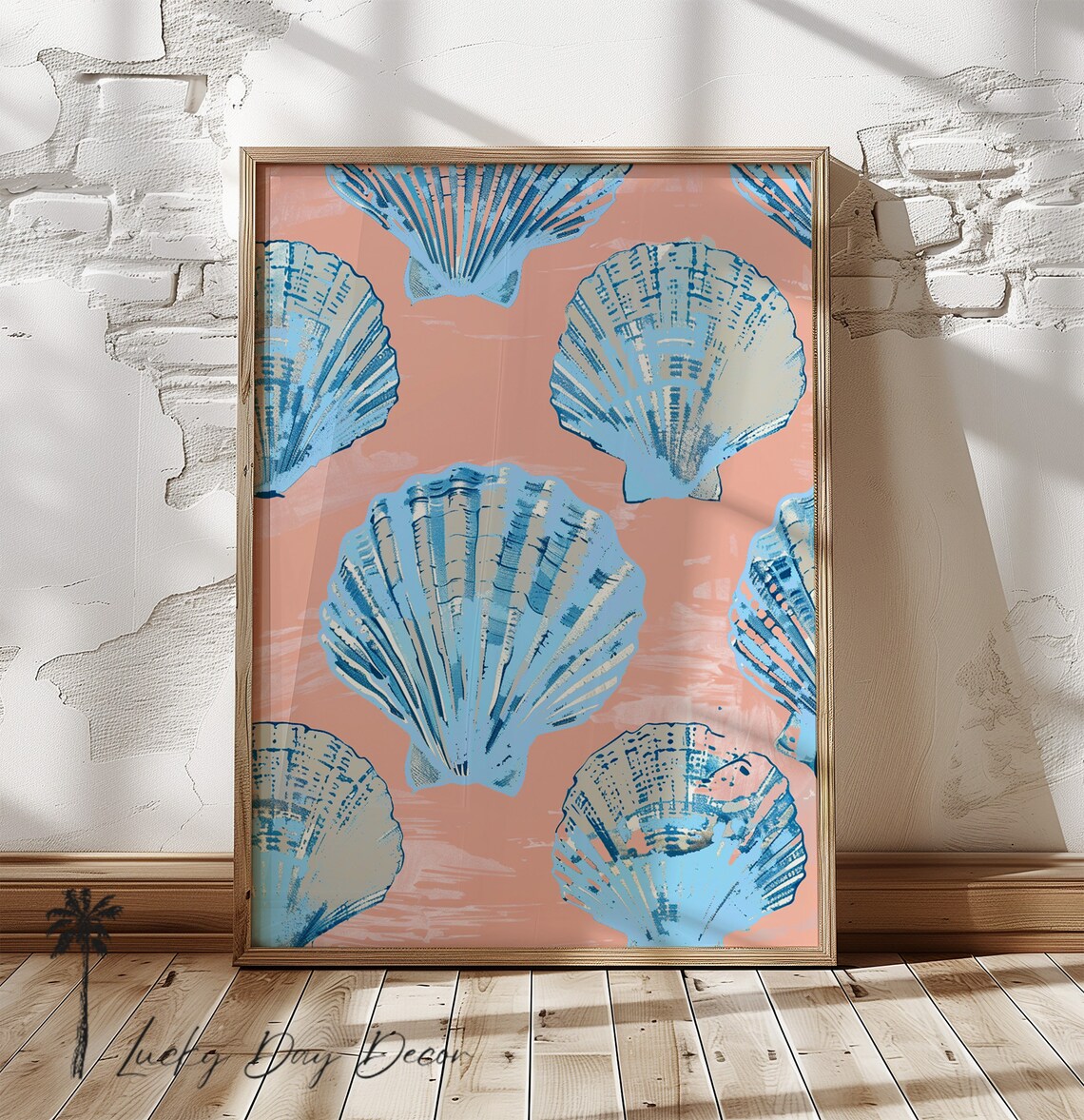 Pastel Blue Seashells, Abstract Watercolor Art Print