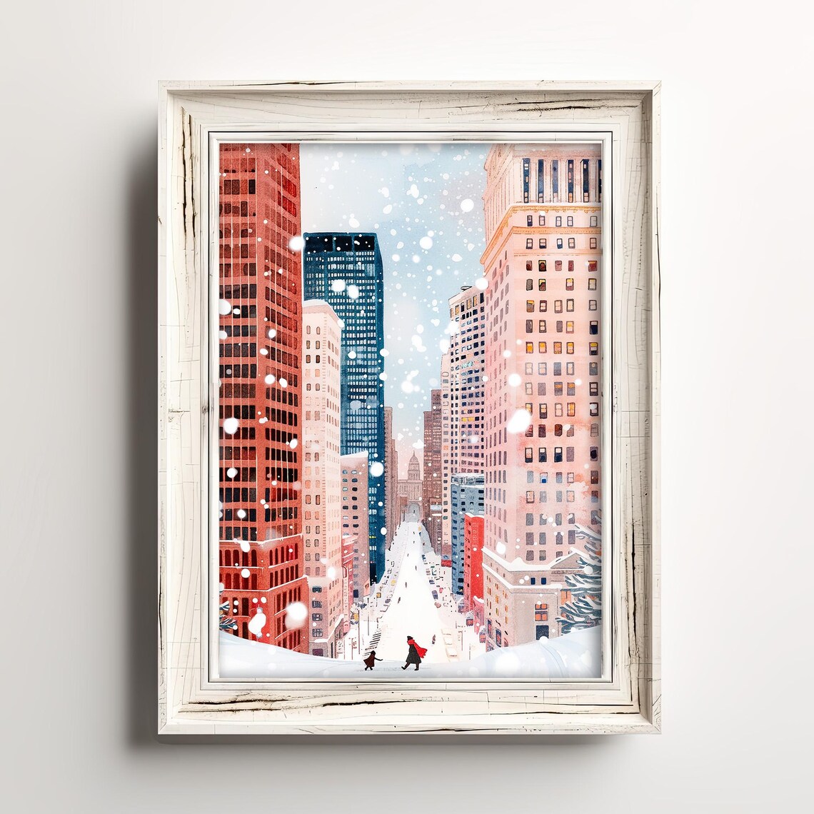 Frosted Winter City Street Skyscrapers Snow Poster Downtown Holiday Art