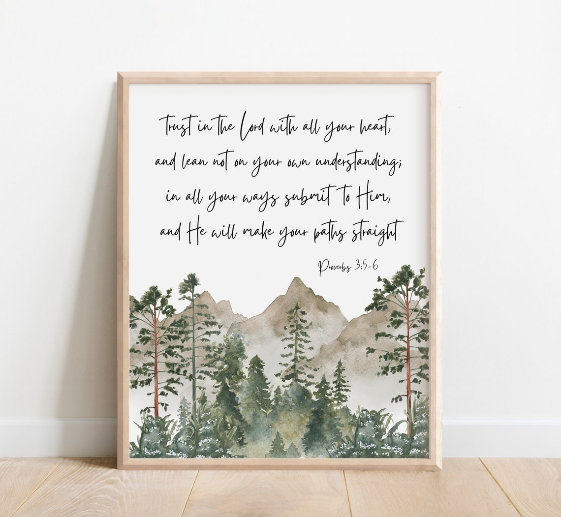Proverbs 3:5-6 Trust In The Lord Watercolor Forest Art Poster