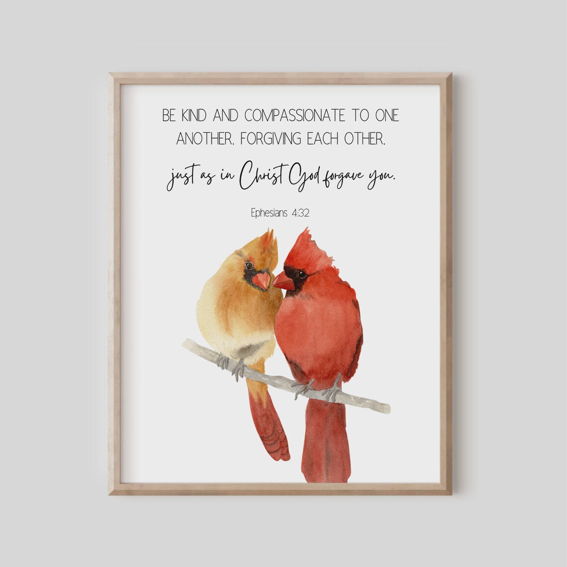 Ephesians 4:32 Be Kind Cardinal Pair Watercolor Bird Bible Print