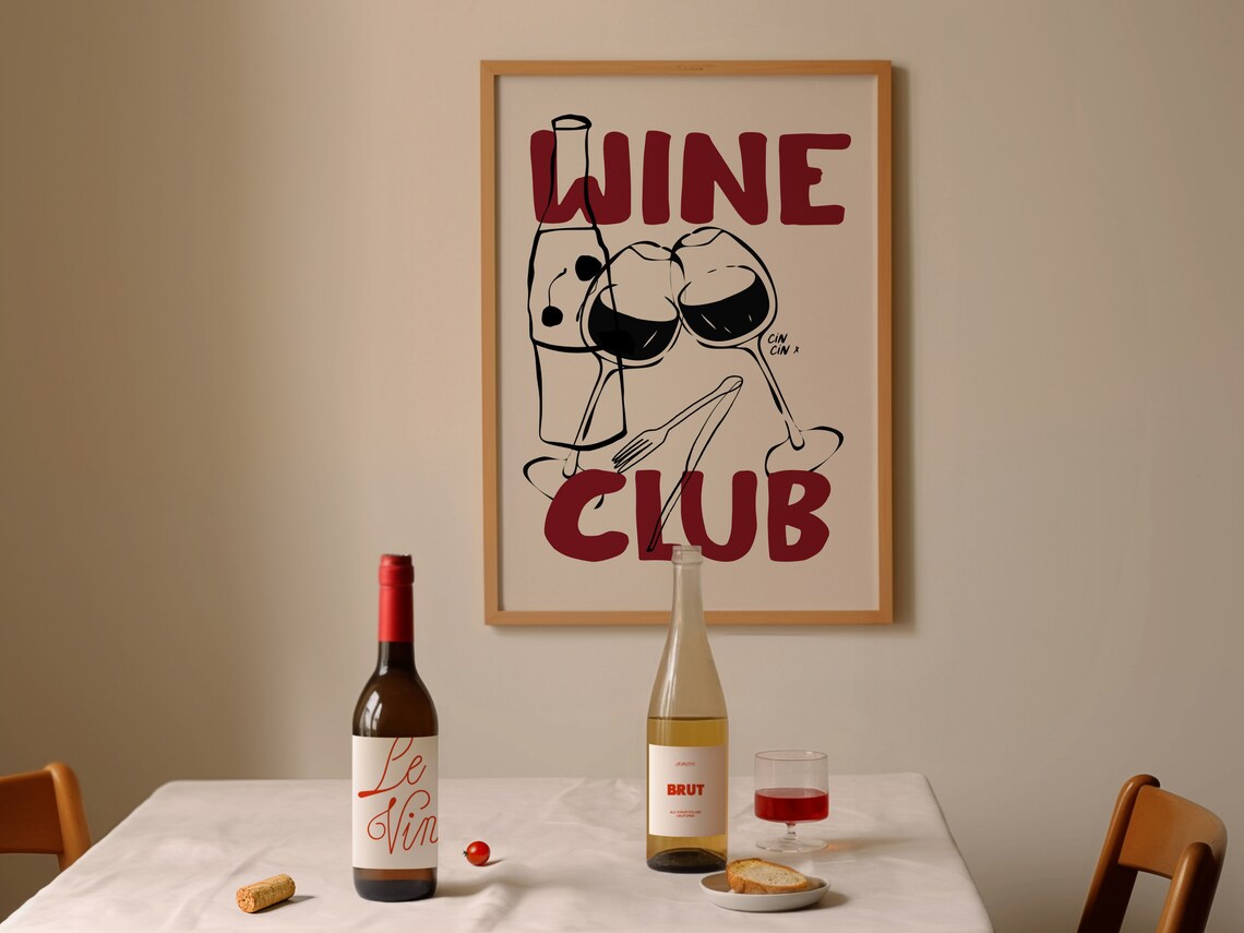Cin Cin Wine Club Retro Bar Cart Art Print