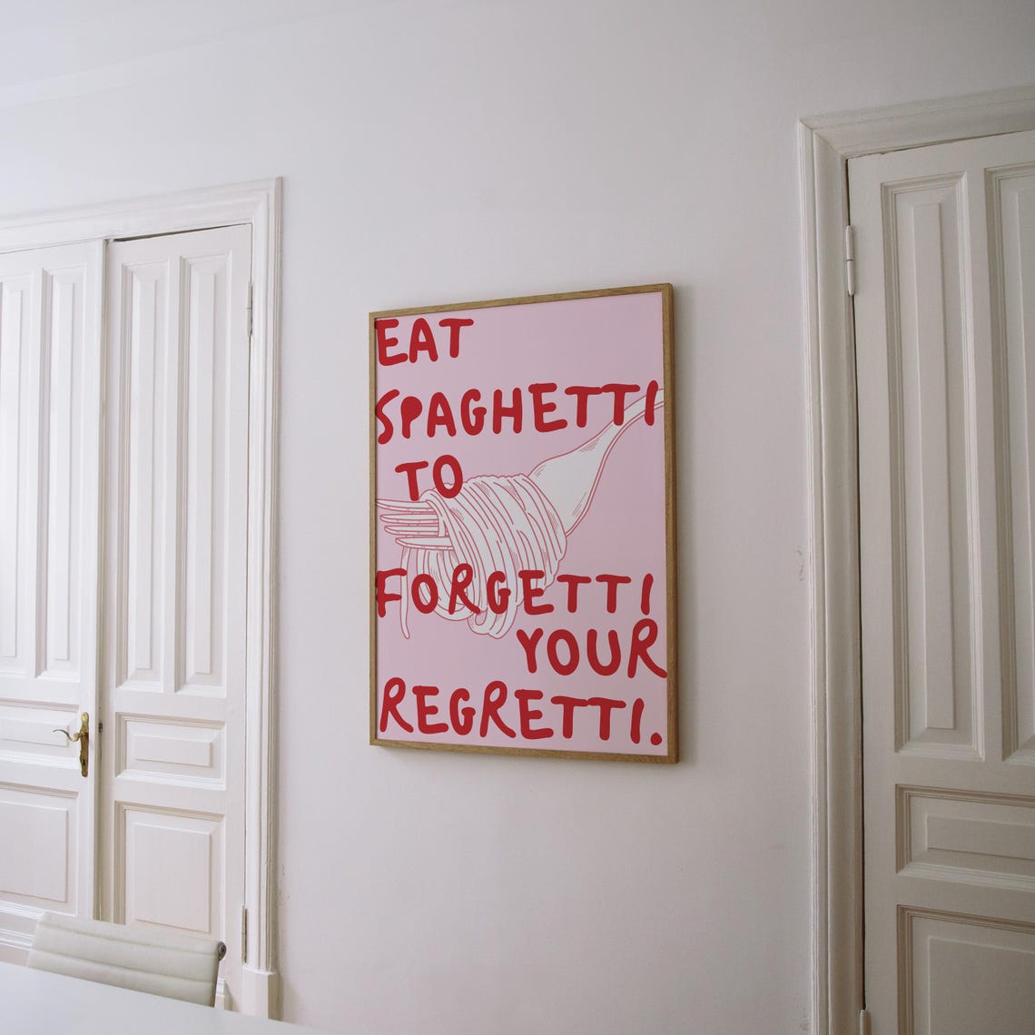 Eat Spaghetti to Forgetti Your Regretti Pink Funny Food Poster - Image 2