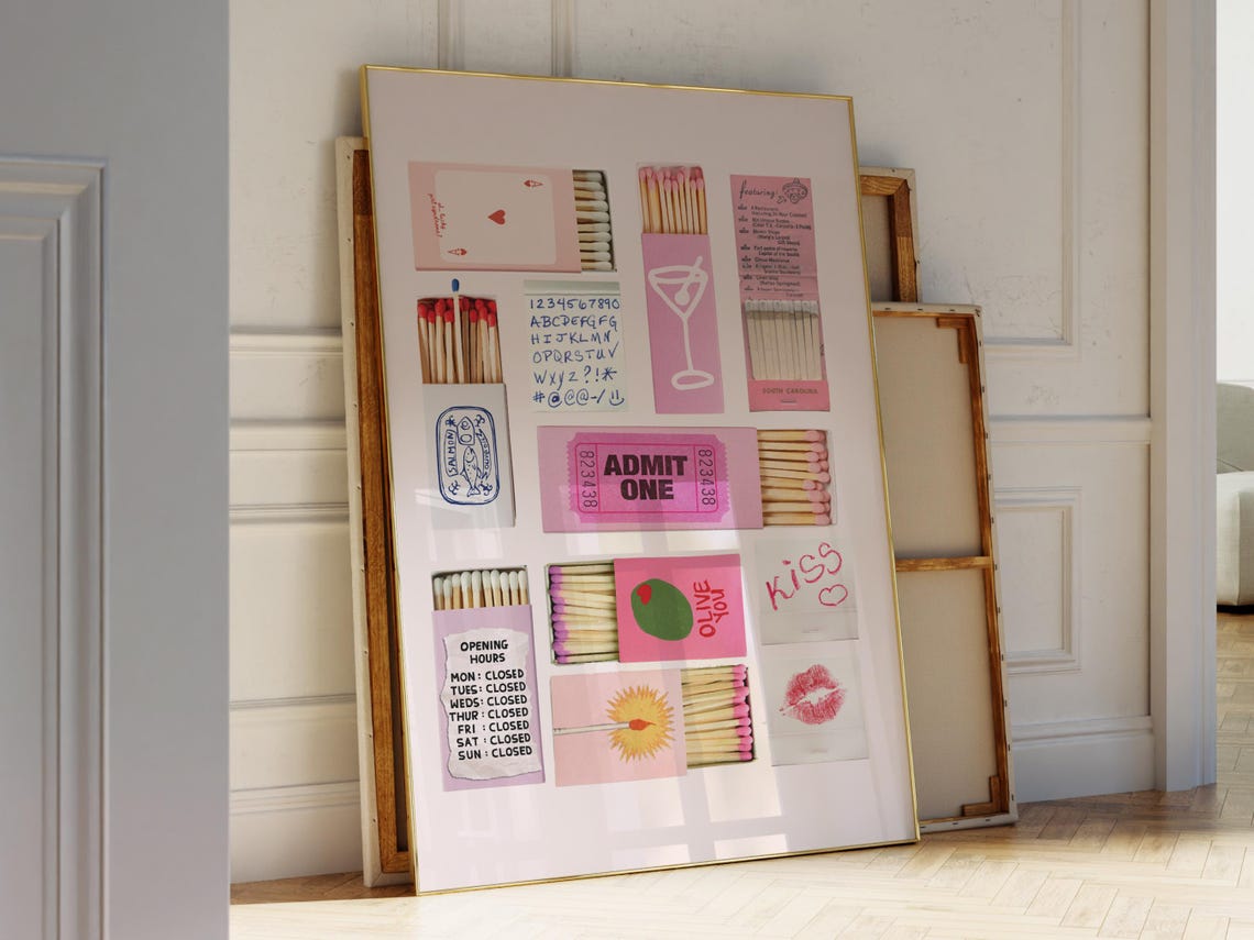Pink Matchbox Collage Retro Matchbook Trendy Gallery Wall Poster - Image 6