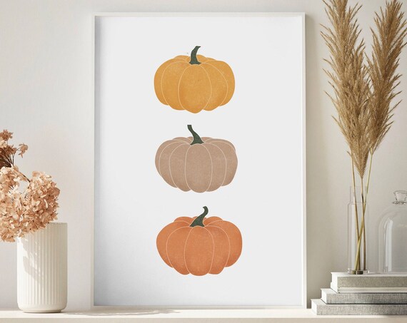 Three Fall Pumpkins Autumn Harvest Minimalist Seasonal Art Poster