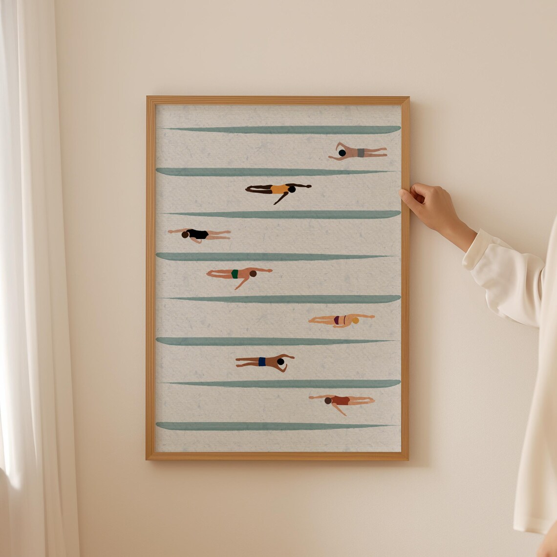Tiny Swimmers Swimming Pool Print, Minimalist Summer Poster