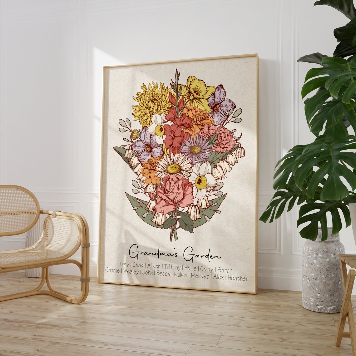 Grandmas Garden Birth Flower Art Print, Antique Floral - Image 3