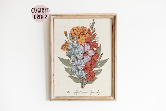 Birth Flower Bouquet Personalized Garden Print