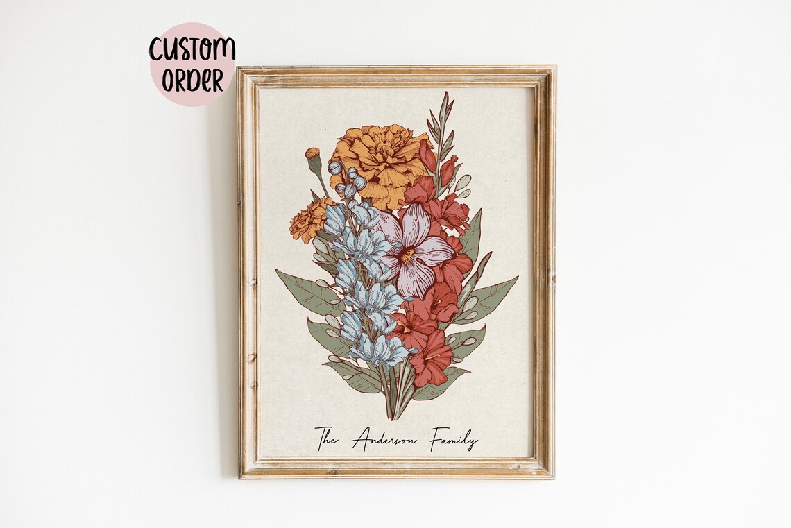 Birth Flower Bouquet Personalized Garden Print