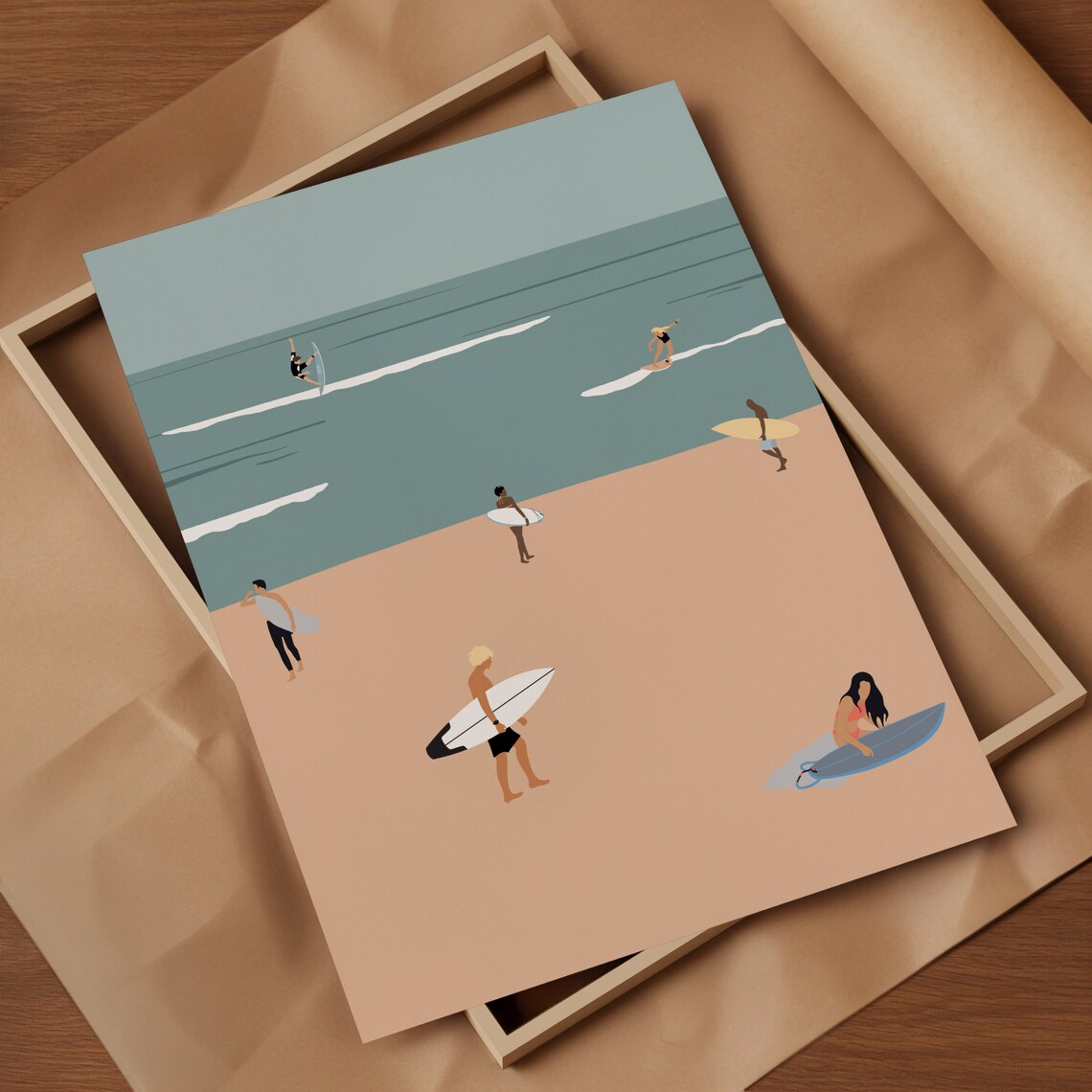 Surfers Beach Waves Minimalist Surf Day Pastel Ocean Art Poster - Image 3