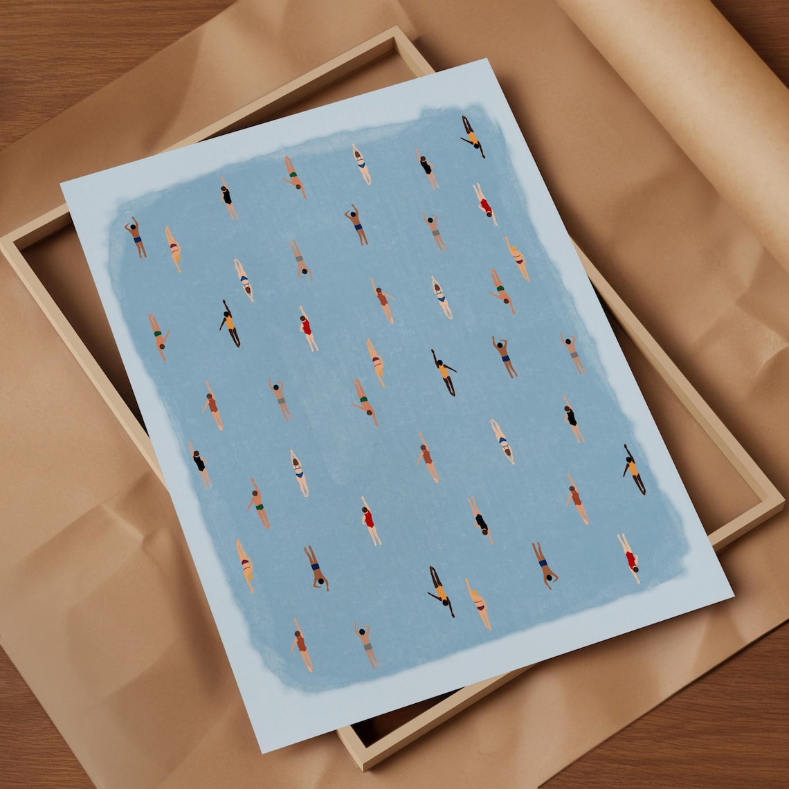 Swimming In Watercolor Art Print, Minimalist Beach House Decor - Image 4