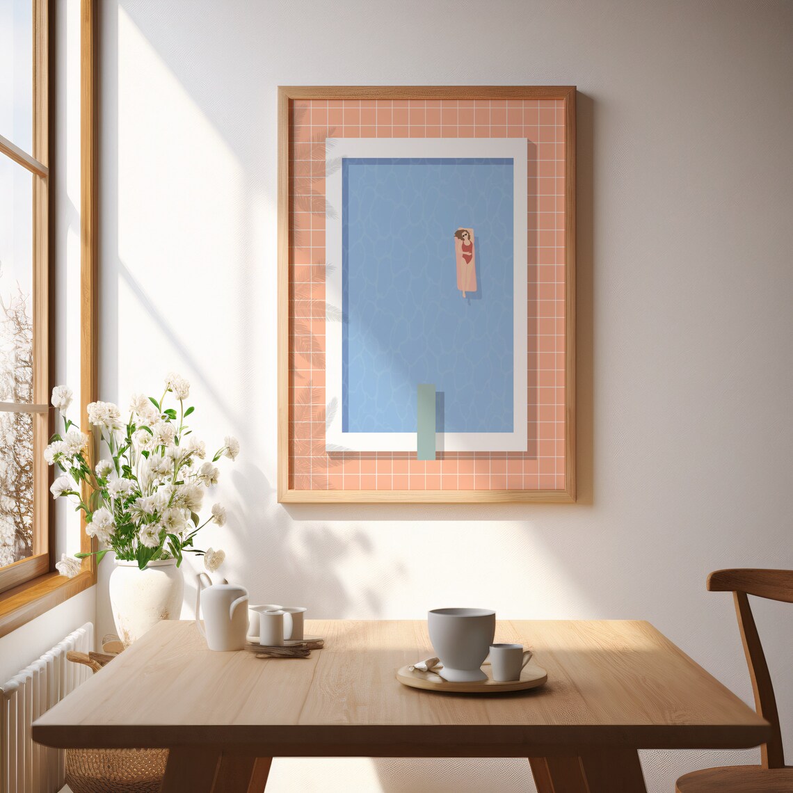 Swimmer Floating Retro Pool Print, Minimalist Summer - Image 3