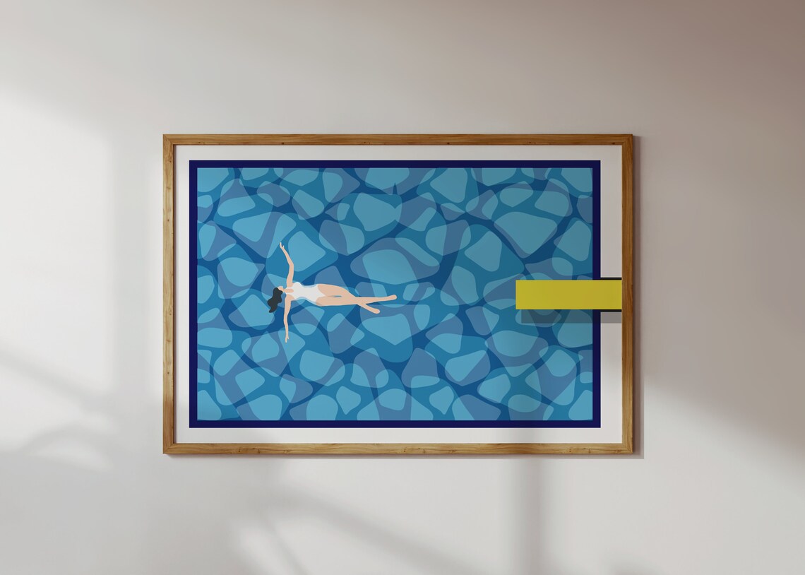 Woman Floating In Pool Art Print, Summer Poster - Image 2