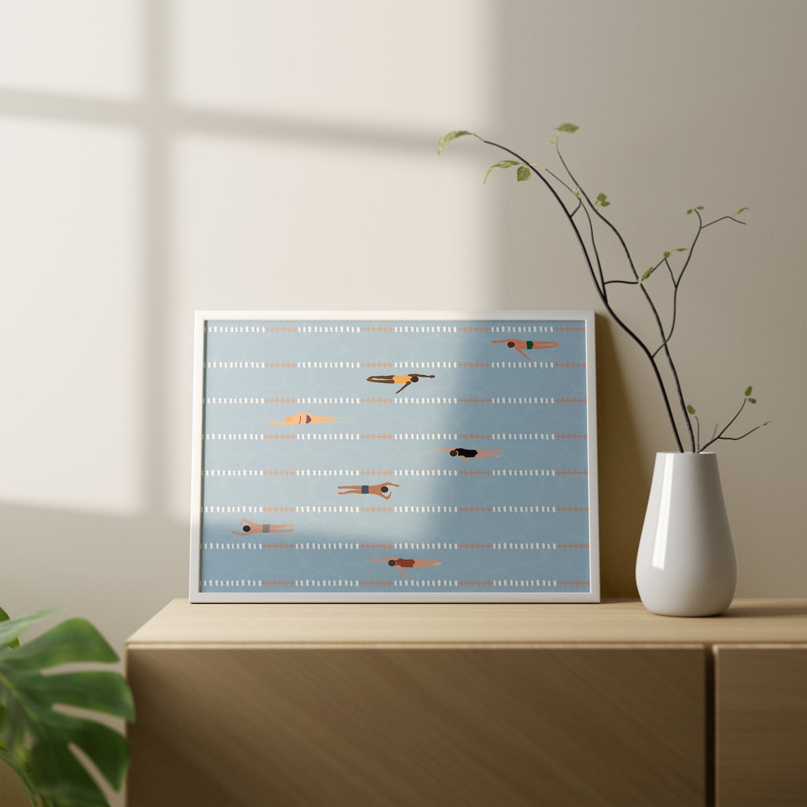 Tiny Swimmers Art Print, Minimalist Summer Poster - Image 2