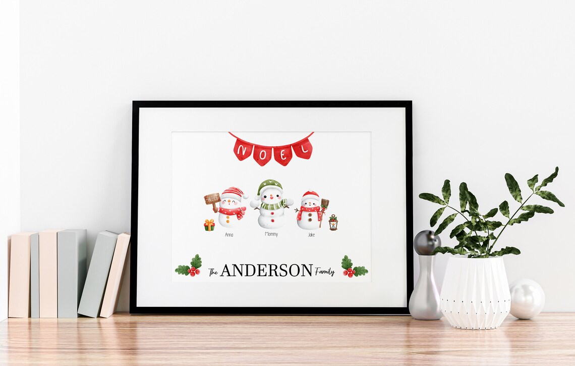 Personalized Snowman Family Christmas Noel Custom Name Art Poster - Image 4