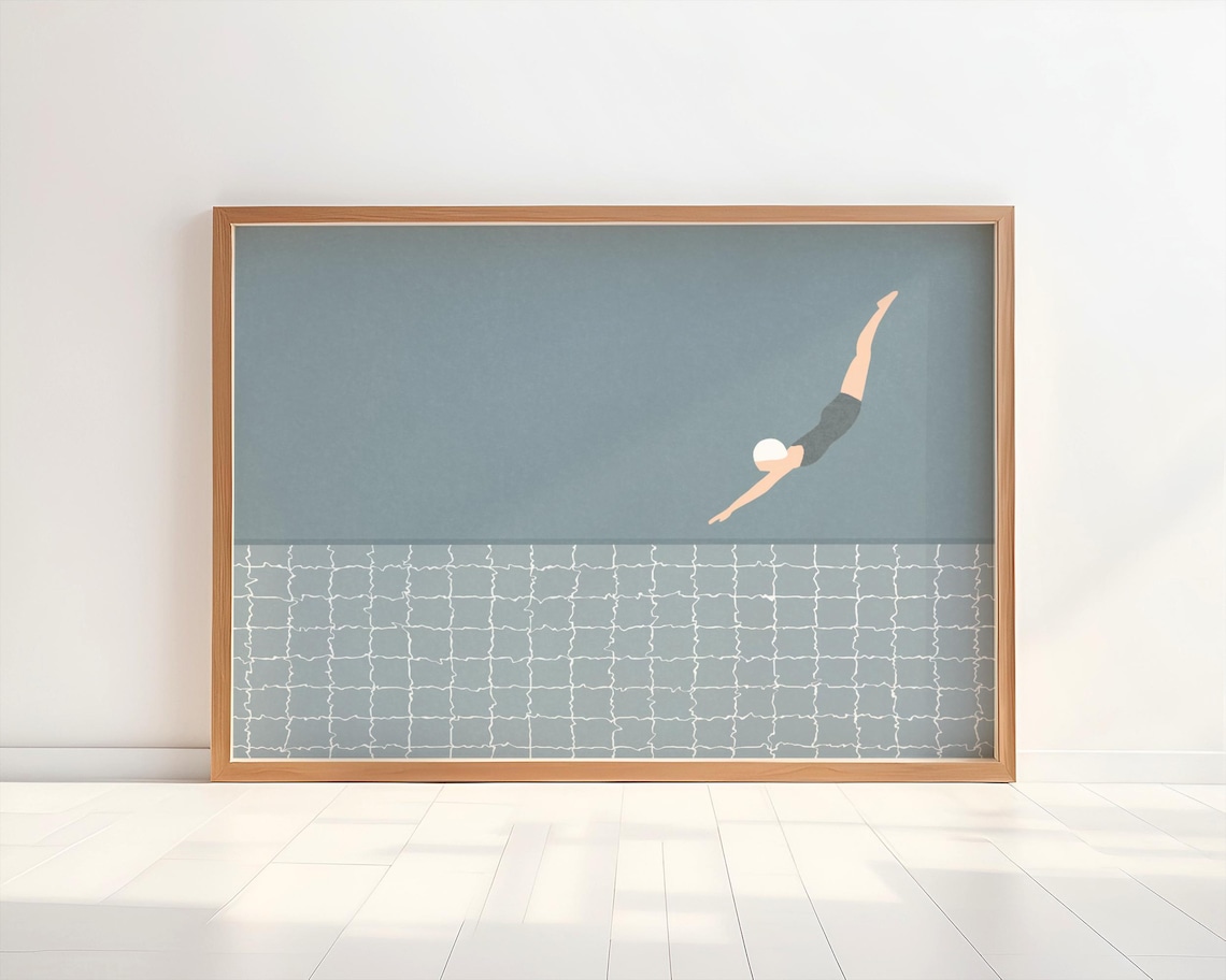 Retro Swimmer Diver Vintage Pool Art Print - Image 4