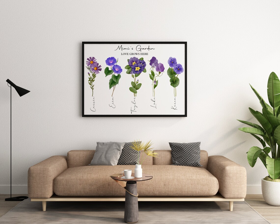 Personalized Grannys Garden Birth Flower Family Name Art Poster - Image 3
