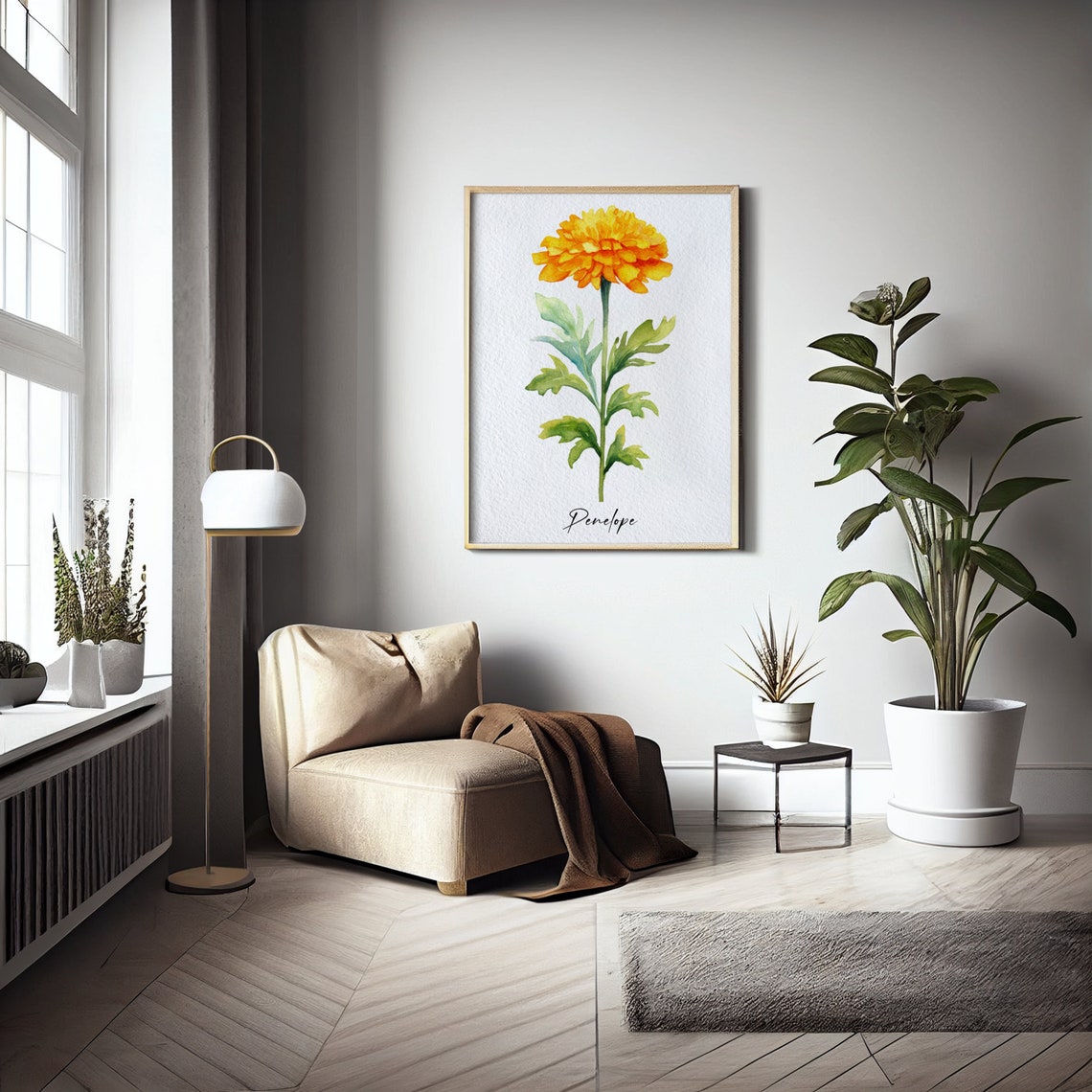 Murphy Personalized Pink Carnation Watercolor Single Bloom Poster - Image 3