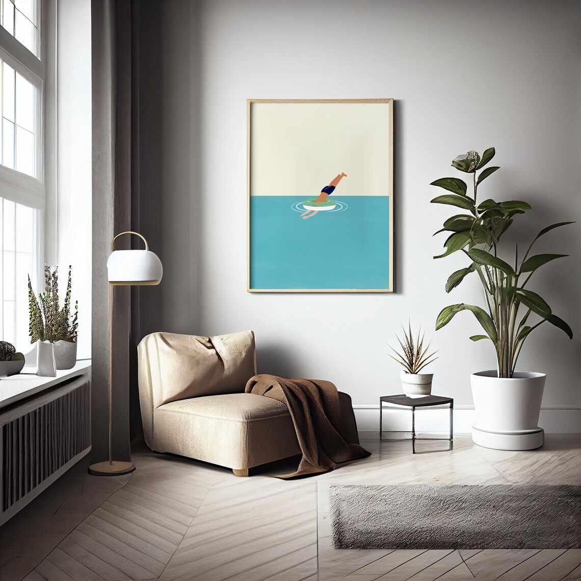 Minimalist Swimming Pool Jumping Tube Art Print - Image 2
