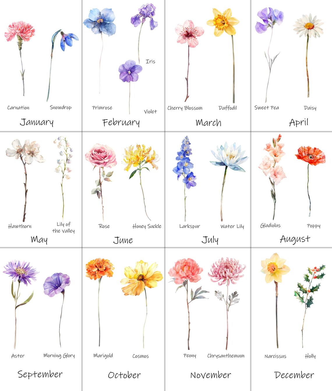 Family Birth Flower Bouquet Personalized Floral Art Print - Image 3