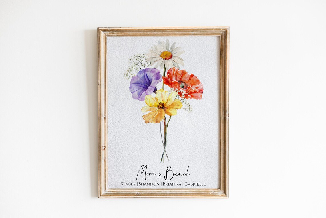 Family Birth Flower Bouquet Personalized Floral Art Print - Image 2