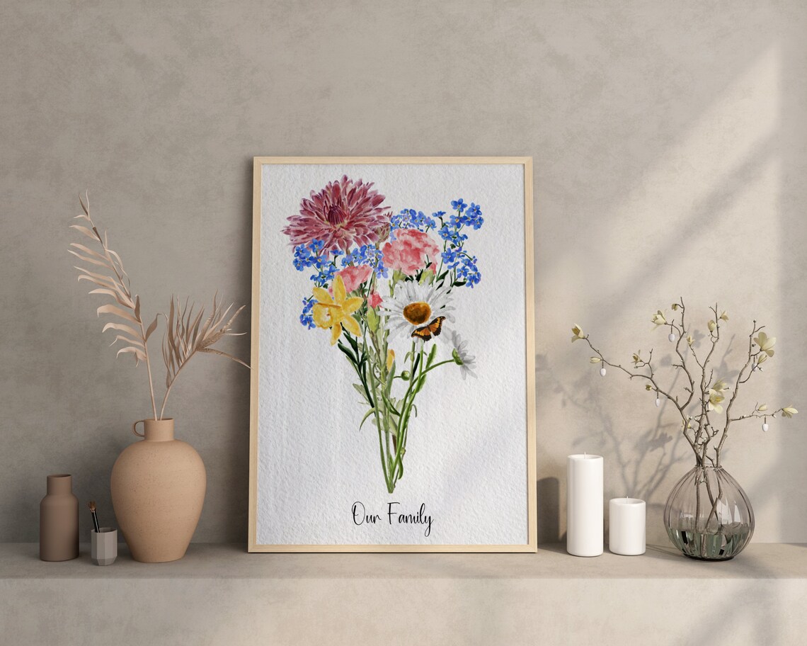 Our Family Bunch Watercolor Wildflower Bouquet Ladybug Keepsake Poster - Image 4