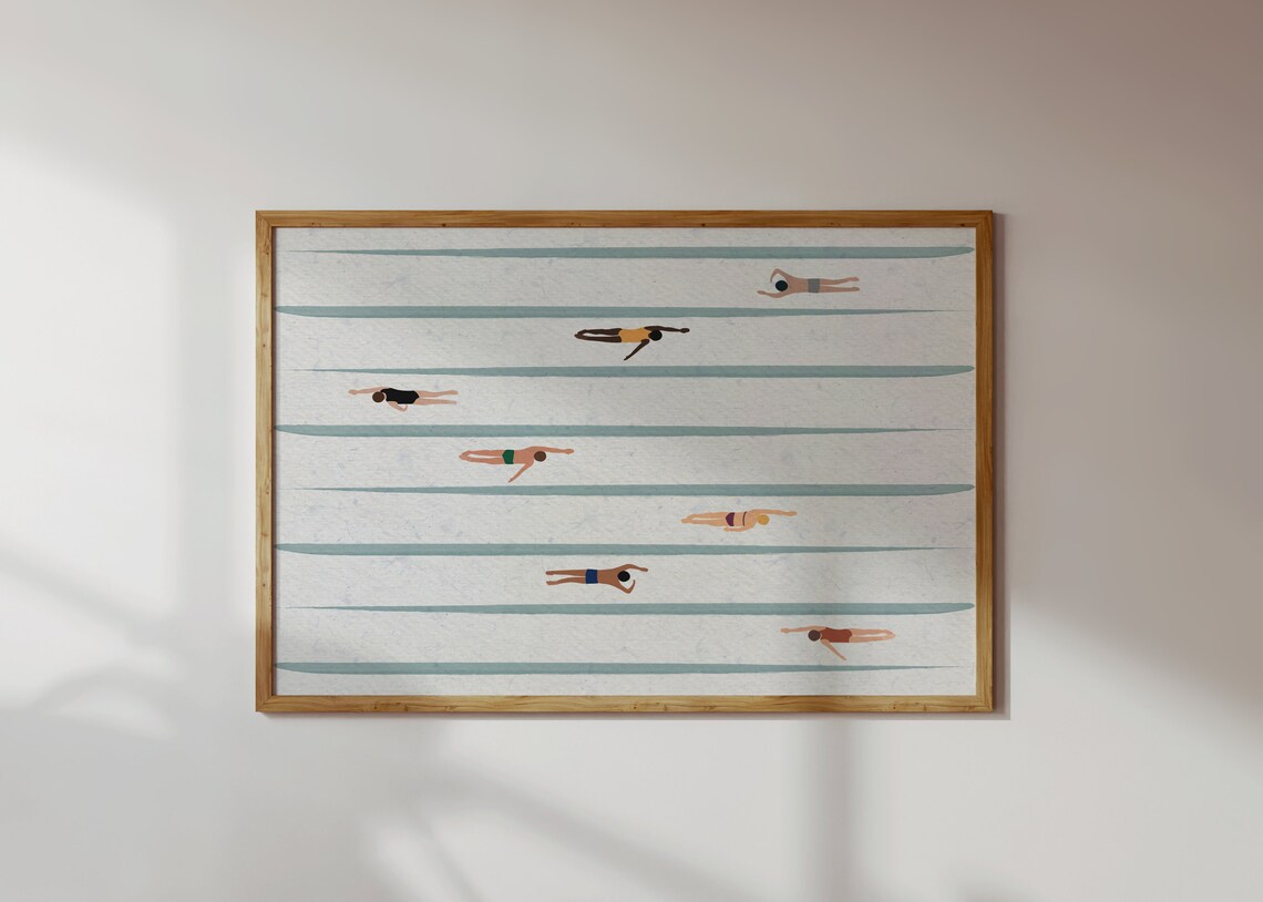 Tiny Swimmers Minimalist Art Print, Beach House Decor - Image 2