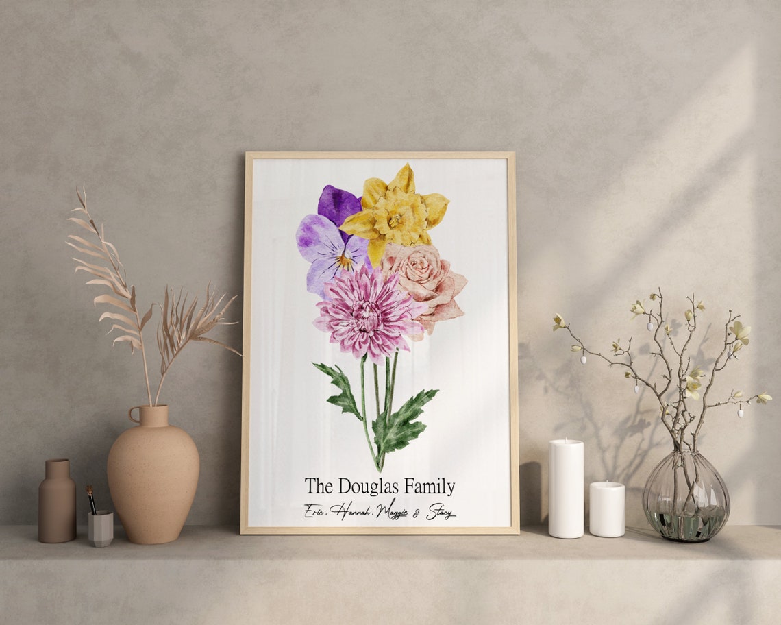 The Henry Family Watercolor Bouquet Daisy Rose Aster Keepsake Poster - Image 4