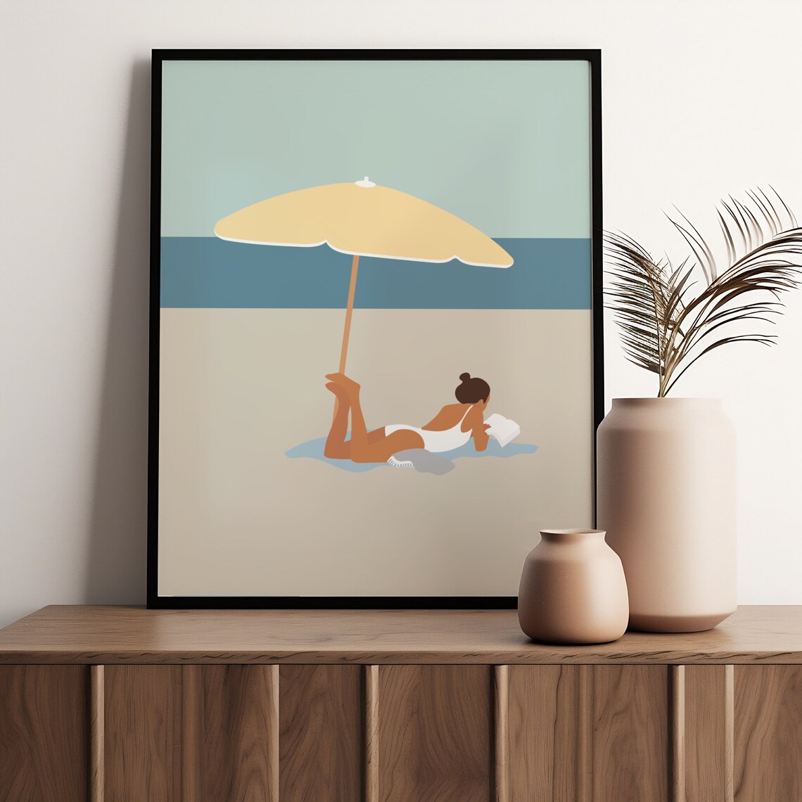 Woman Reading At Beach Minimalist Summer Poster - Image 4