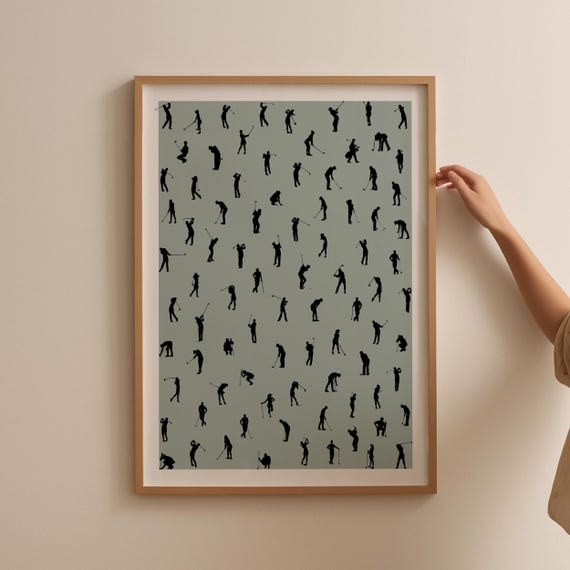 Tiny Golfers Silhouettes Print Minimalist Small People Art Gift For Golfer Dad Grandpa Modern Unique Office Decor Matte Physical Print