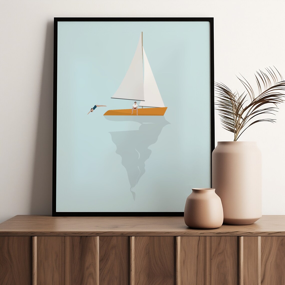 Tiny People on Sailboat Minimalist Ocean Poster - Image 4