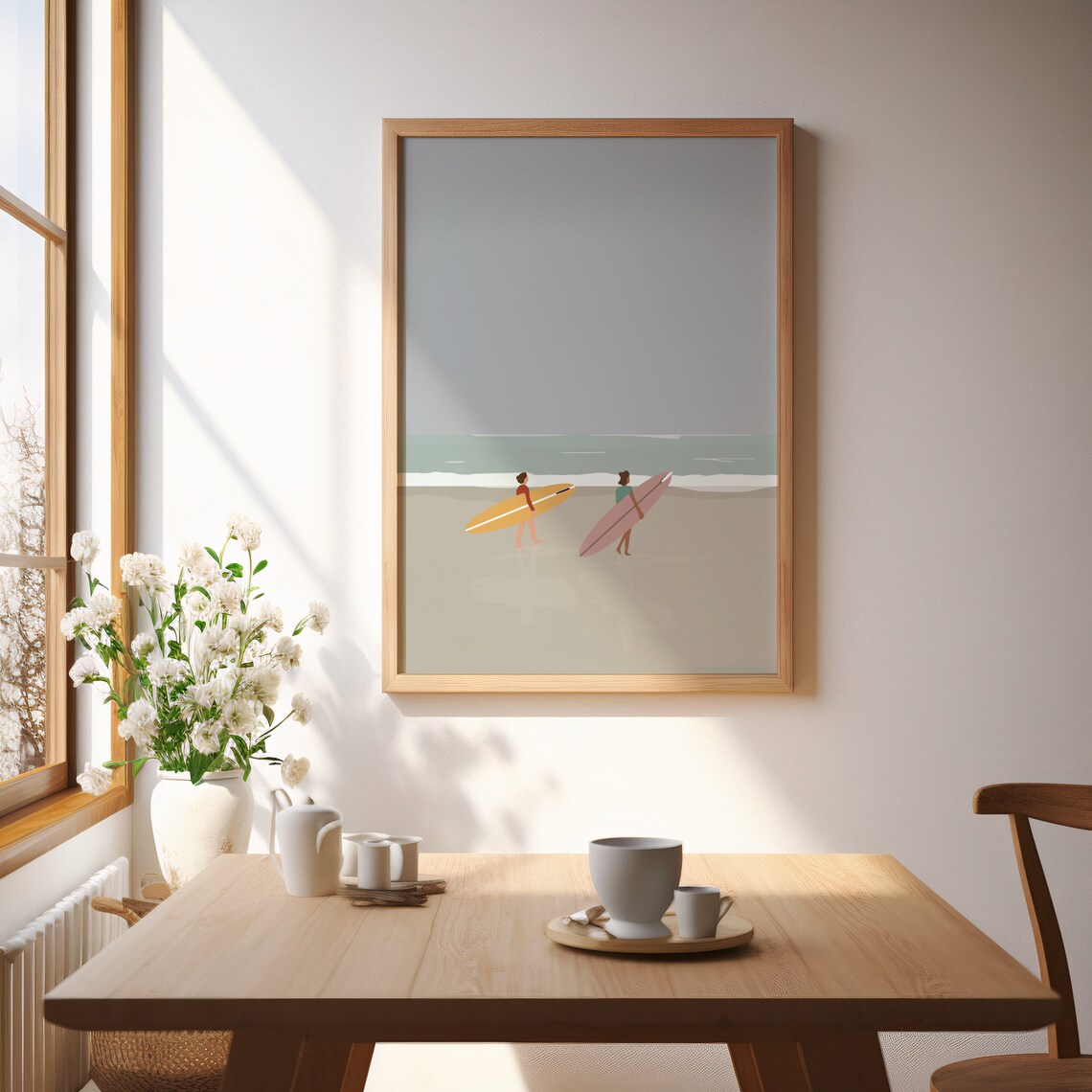Surfers at Beach Minimalist Art Print, Beach House Decor - Image 2