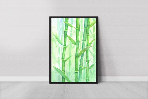 Bamboo Watercolor Painting Art Print Minimalist Wall Decor Botanical