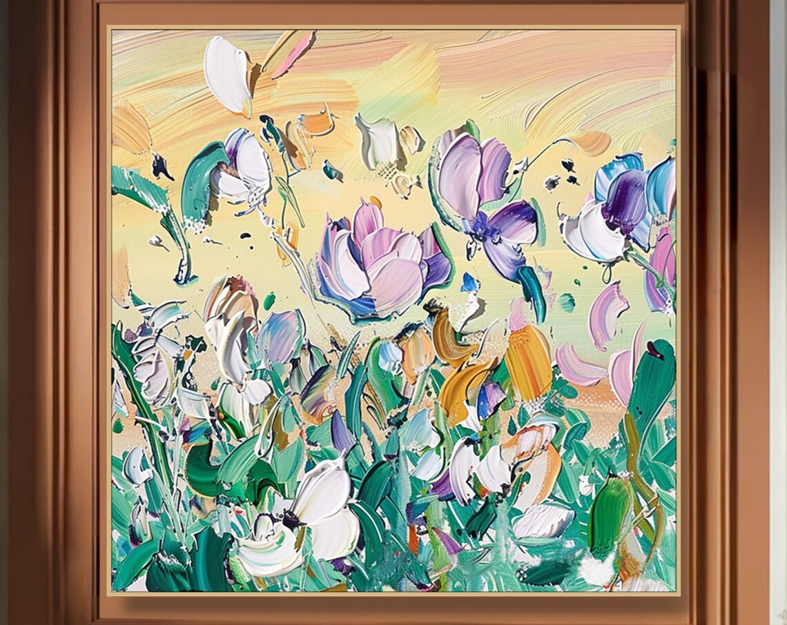 Dreamy Pastel Flowers Lavender Cream Green Impasto Floral Poster