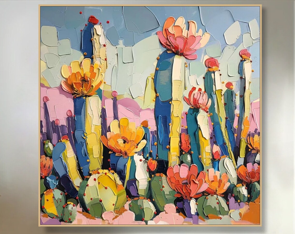 3D Textured Abstract Cactus Flower, Modern Art Print